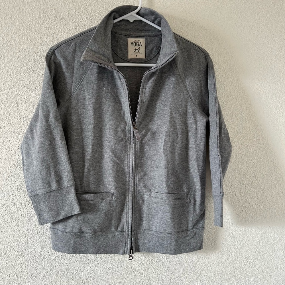 J. Crew Yoga Women’s Zip Sweater Small Gray 3/4 Sleeves Gym Workout Lounge